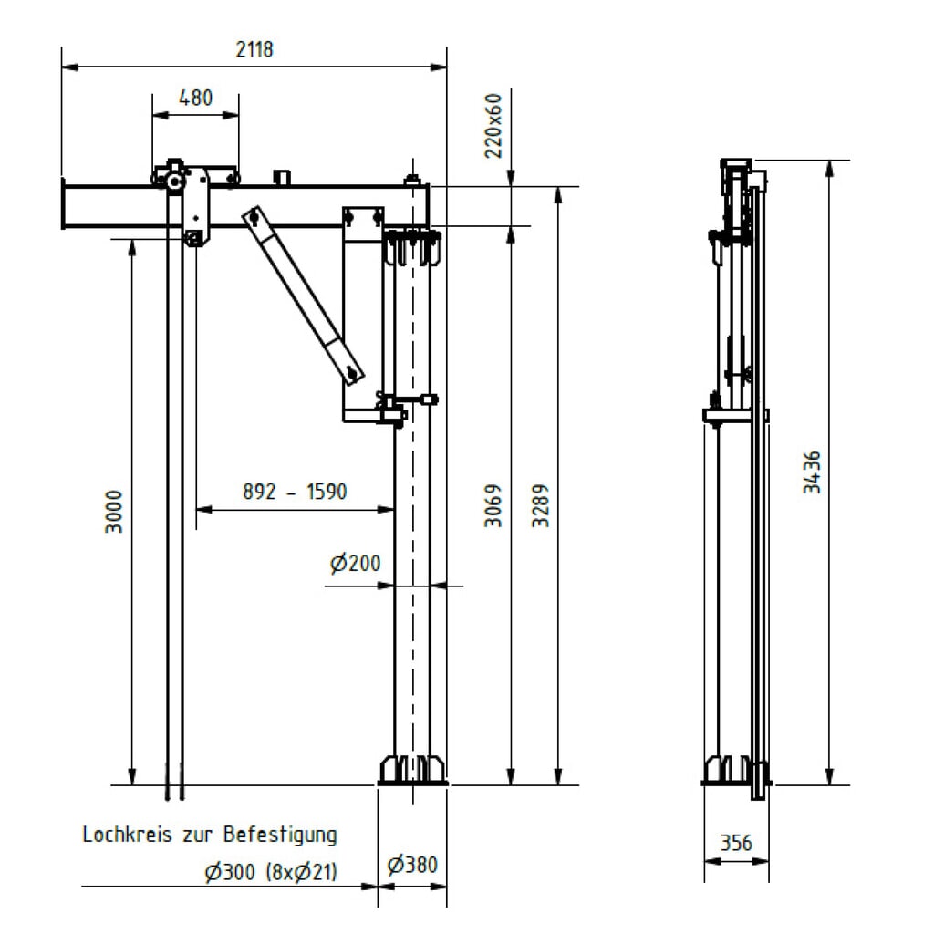 N° de l'image du produit 2 : SCHILLING Potence en aluminium, point d’accrochage 3 000 mm, flèche 2 000 mm, capacité de charge 250 kg