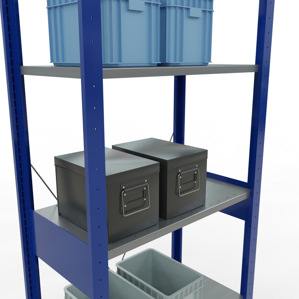 SCHULTE Rayonnage à tablettes, bleu gentiane / galvanisé, charge par tablette 150 kg, HxlxP 2 500 x 810 x 436 mm N° de l'image du produit 4 : SCHULTE Rayonnage à tablettes, bleu gentiane / galvanisé, charge par tablette 150 kg, HxlxP 2 500 x 810 x 436 mm