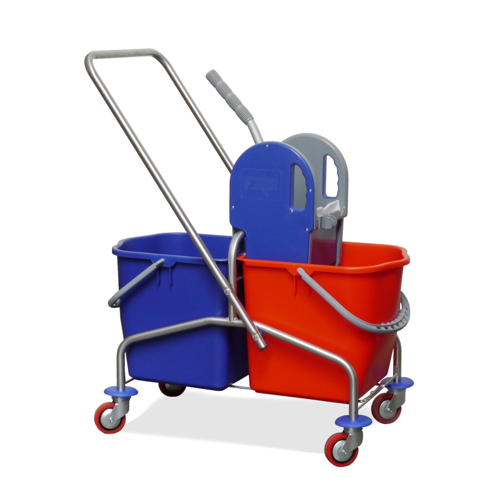Seau double sur roulettes acier inoxydable II, 2x 25 litres, presse à serpillière Illustration du produit: Seau double sur roulettes acier inoxydable II, 2x 25 litres, presse à serpillière