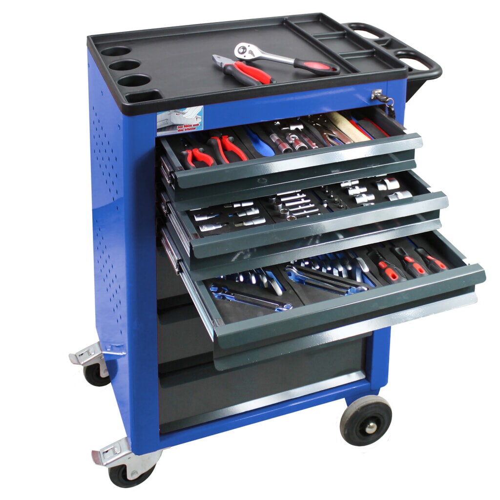 N° de l'image du produit 1 : Servante d'atelier HEMMDAL, avec assortiment d'outils de 115 pièces, bleu