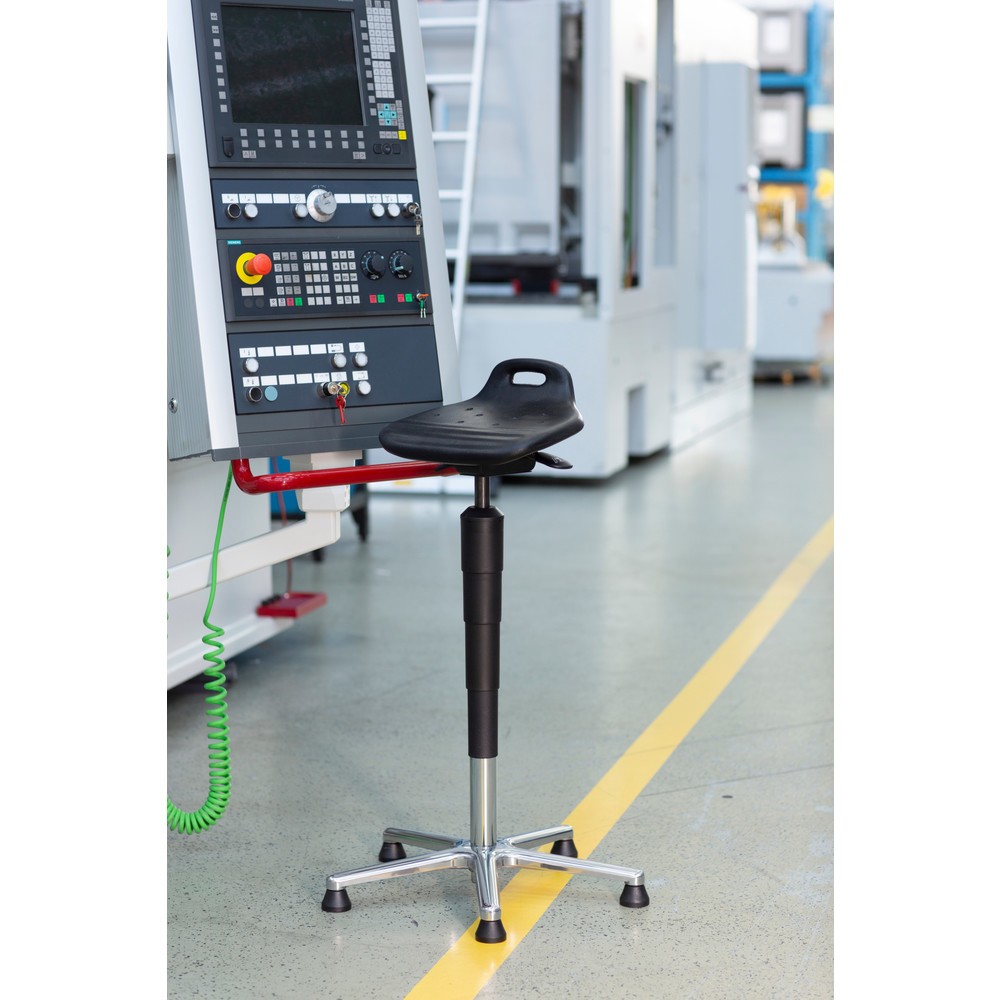 Numéro de l'image du produit 2: Siège assis-debout, assise en PU pivotante et inclinable, hauteur d’assise 620-880 mm, base aluminium, poignée de transport