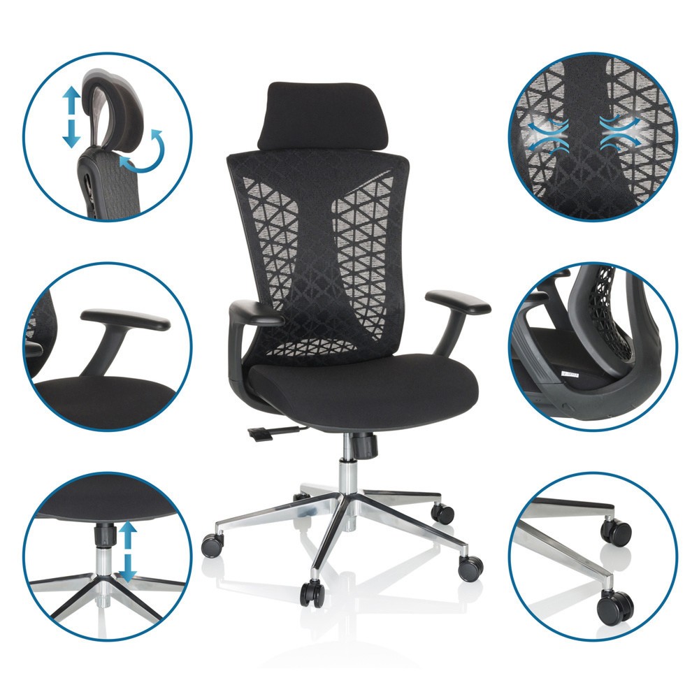 Numéro de l'image du produit 4: Chaise de bureau / chaise pivotante hjh OFFICE FALEO B maille / tissu, noir