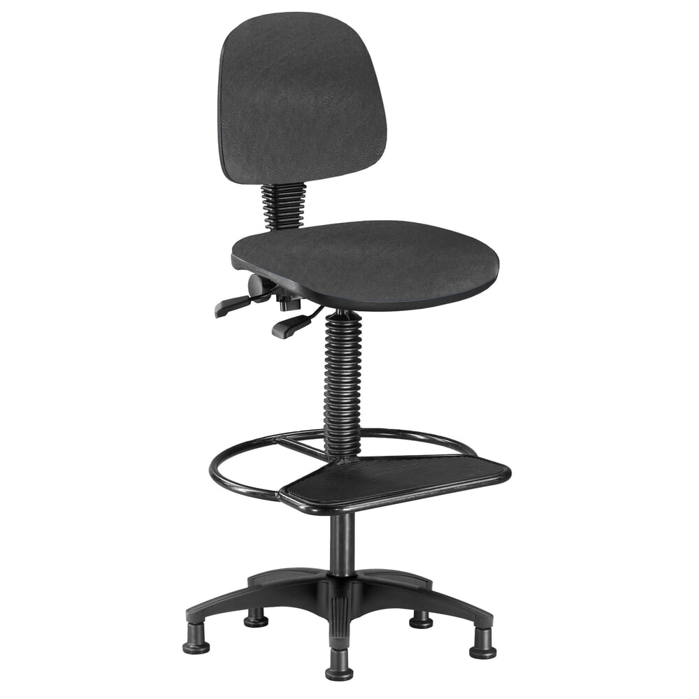 N° de l'image du produit 1 : Siège de travail pivotant BM Industrie, similicuir, hauteur d’assise 680-800 mm, patins de sol, anneau repose-pieds avec plateau, gris