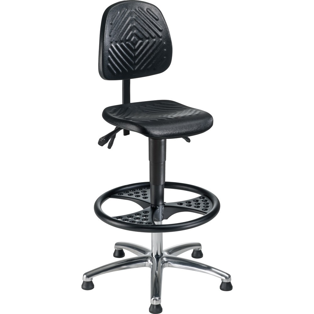 Illustration du produit: Siège de travail pivotant High-Level, hauteur d'assise 600 à 840 mm, base acier chromé, patins, anneau repose-pieds