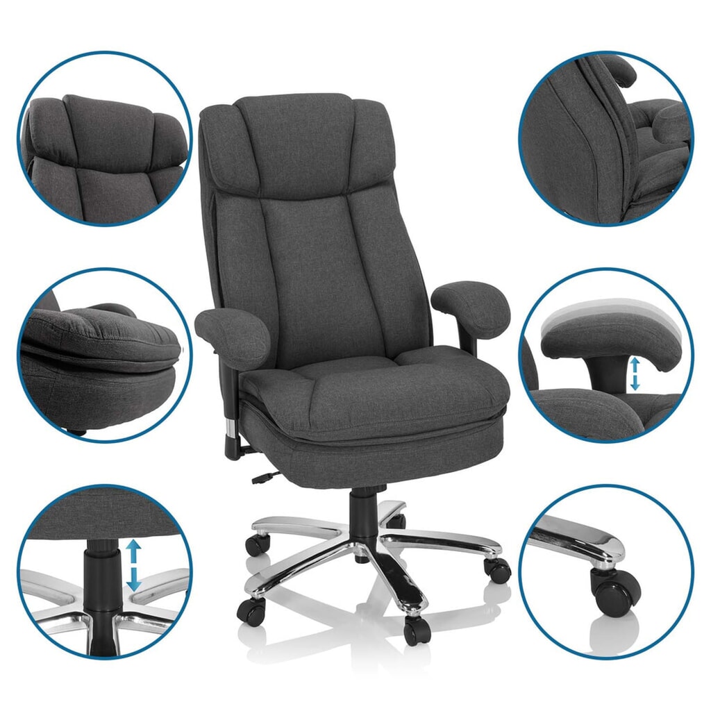 Siège pour personne forte / siège de bureau hjh OFFICE BUILDER XXL I tissu, gris foncé N° de l'image du produit 11 : Siège pour personne forte / siège de bureau hjh OFFICE BUILDER XXL I tissu, gris foncé