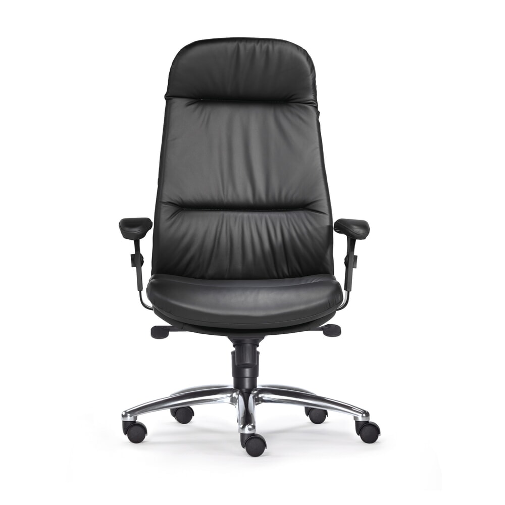N° de l'image du produit 1 : Chaise de bureau charge lourde SITWELL STEIFENSAND Top, coussin de dossier extra haut, piètement en croix en aluminium brillant, assise en cuir