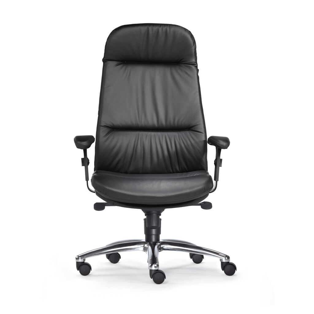 N° de l'image du produit 1 : Chaise de bureau charge lourde SITWELL STEIFENSAND Top, coussin de dossier extra haut, piètement en croix en aluminium brillant, assise en cuir