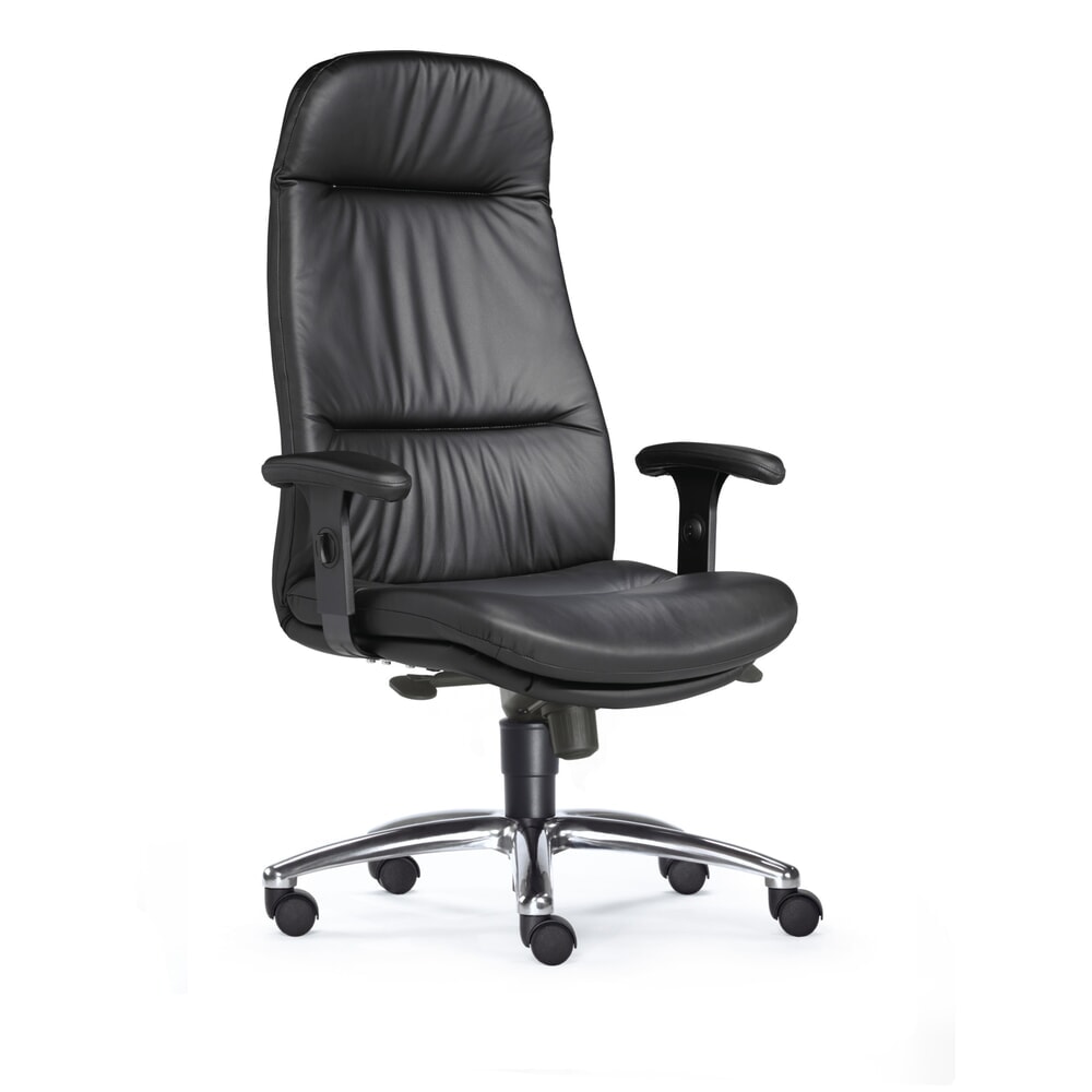 N° de l'image du produit 2 : Chaise de bureau charge lourde SITWELL STEIFENSAND Top, coussin de dossier extra haut, piètement en croix en aluminium brillant, assise en cuir