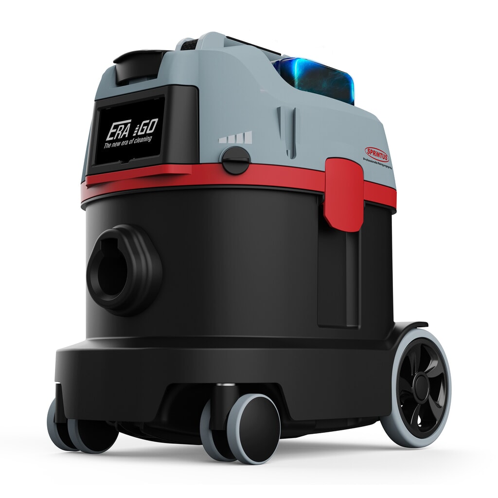 Illustration du produit: Aspirateur de bureau à batterie SPRiNTUS Era iGo, avec des batteries de 5 Ah et un chargeur.