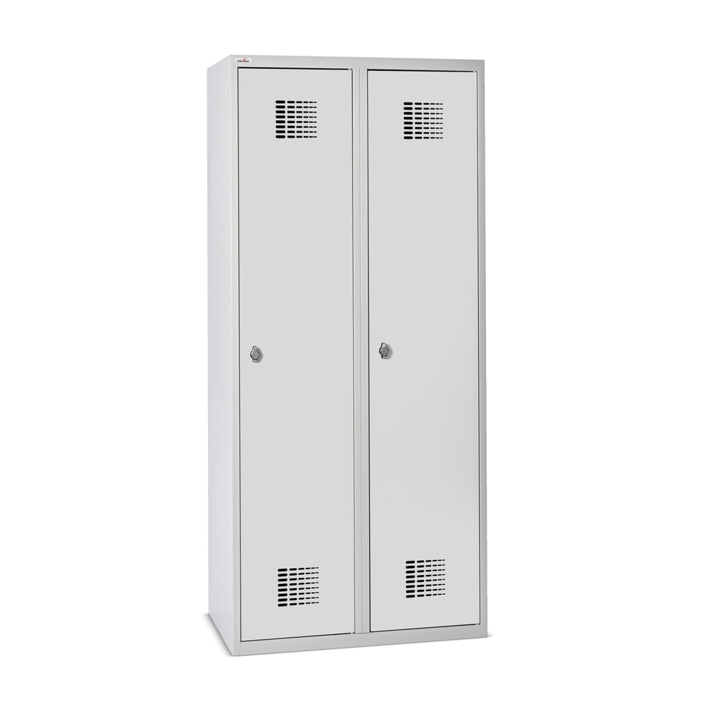 Illustration du produit: Casier double au sol Steinbock®, 2 compartiments, paroi de séparation centrale, fermeture à pêne tournant, HxlxP 1 800 x 800 x 500 mm, gris clair / gris clair