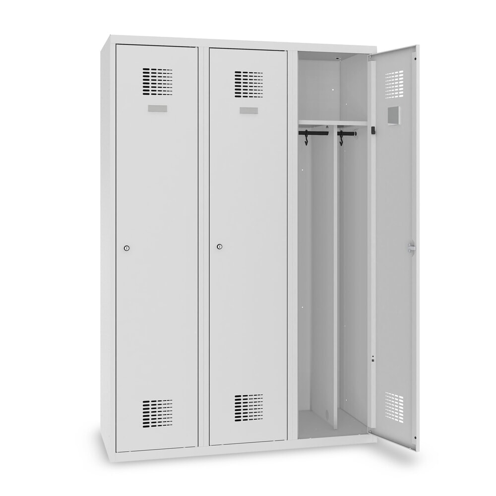 Numéro de l'image du produit 9: Casier double au sol Steinbock®, 3 compartiments, paroi de séparation centrale, serrure à cylindre, HxlxP 1 800 x 1200 x 500 mm, gris clair / gris clair