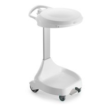 N° de l'image du produit 1 : Porte-sacs poubelle mobile à pédale Delta II, pour sacs de 120 litres, 2 roulettes + 2 pieds, cadre et couvercle blancs