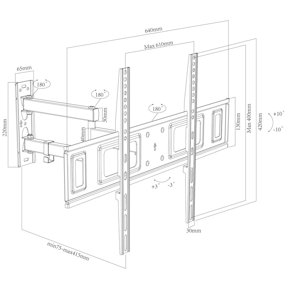 Numéro de l'image du produit 5: Support mural B-SN 600 pivotant, inclinable, noir