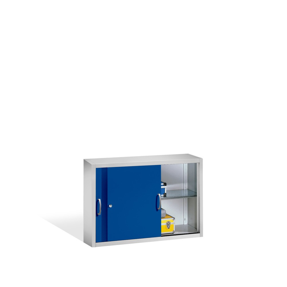 Numéro de l'image du produit 3: Surmeuble pour armoire à portes coulissantes d’atelier C+P, 1 tablette, H x l x P 790 x 1 200 x 400 mm, bleu gentiane, gris clair