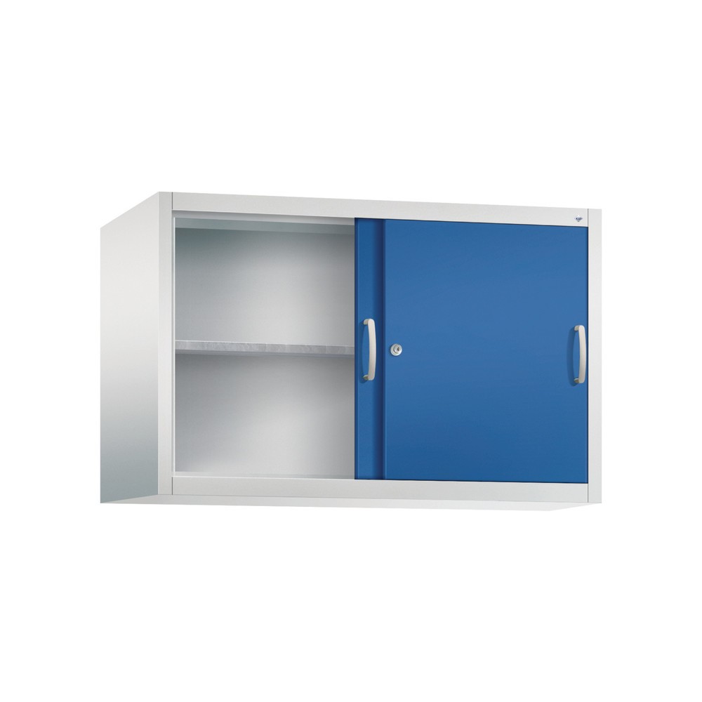 Numéro de l'image du produit 2: Surmeuble pour armoire à portes coulissantes d’atelier C+P, 1 tablette, H x l x P 790 x 1 200 x 500 mm, gris clair, bleu gentiane