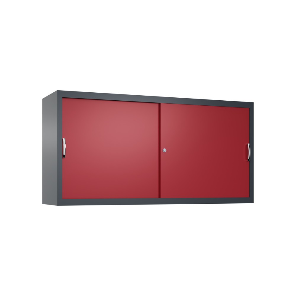 Numéro de l'image du produit 1: Surmeuble pour armoire à portes coulissantes d’atelier C+P, 2 tablettes, H x l x P 790 x 1 600 x 400 mm, cloison de séparation, gris anthracite, rouge rubis