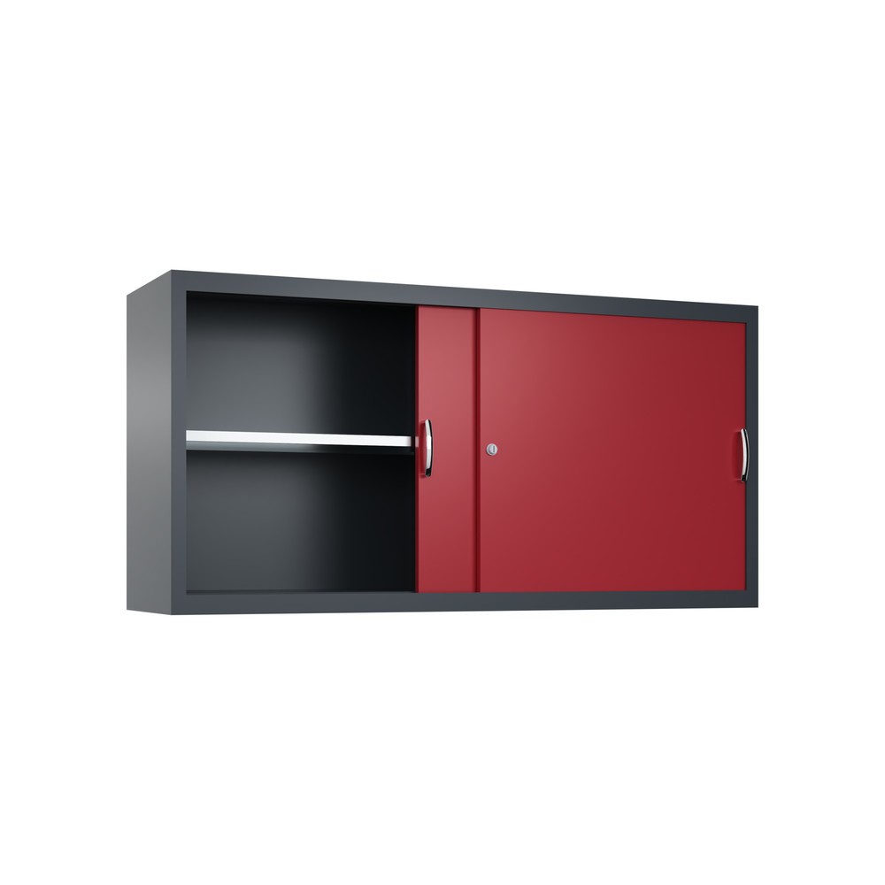 Numéro de l'image du produit 2: Surmeuble pour armoire à portes coulissantes d’atelier C+P, 2 tablettes, H x l x P 790 x 1 600 x 400 mm, cloison de séparation, gris anthracite, rouge rubis