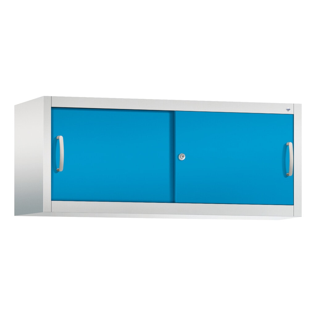 Surmeuble pour armoire à portes coulissantes d’atelier C+P, H x l x P 500 x 1 200 x 400 mm, gris clair, bleu clair N° de l'image du produit 1 : Surmeuble pour armoire à portes coulissantes d’atelier C+P, H x l x P 500 x 1 200 x 400 mm, gris clair, bleu clair