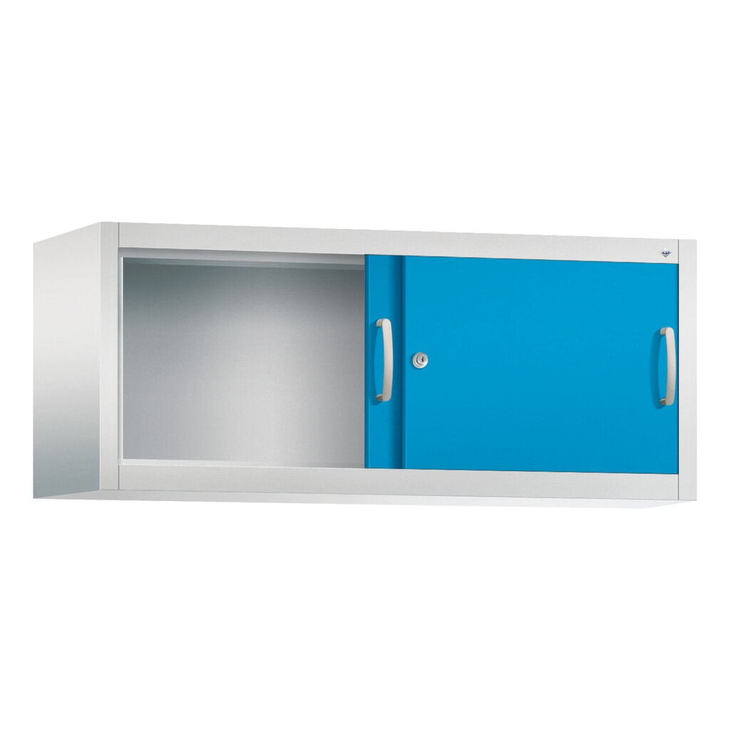 Surmeuble pour armoire à portes coulissantes d’atelier C+P, H x l x P 500 x 1 200 x 400 mm, gris clair, bleu clair N° de l'image du produit 2 : Surmeuble pour armoire à portes coulissantes d’atelier C+P, H x l x P 500 x 1 200 x 400 mm, gris clair, bleu clair