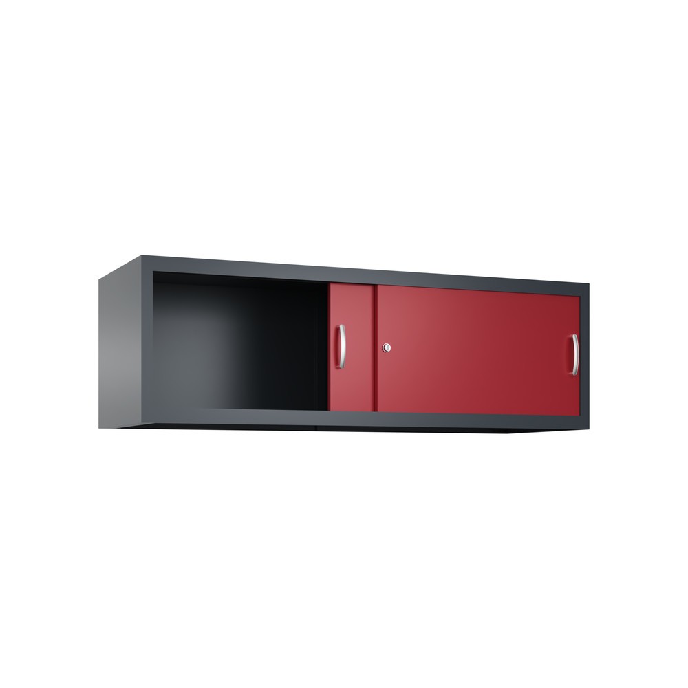 Numéro de l'image du produit 2: Surmeuble pour armoire à portes coulissantes d’atelier C+P, H x l x P 500 x 1 600 x 500 mm, gris anthracite, rouge rubis