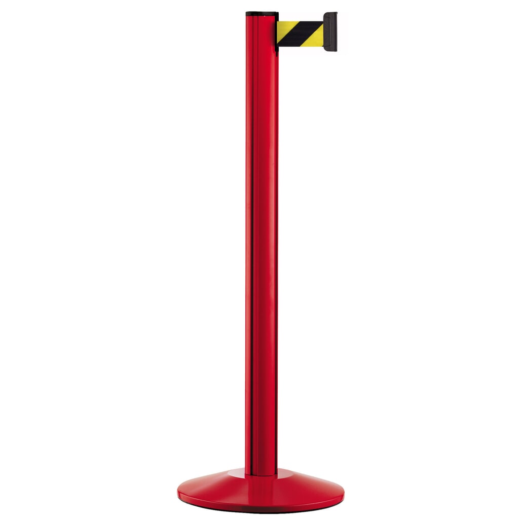 Système de guidage de personnes Classic, poteau rouge, strié en diagonale noir/jaune Illustration du produit: Système de guidage de personnes Classic, poteau rouge, strié en diagonale noir/jaune