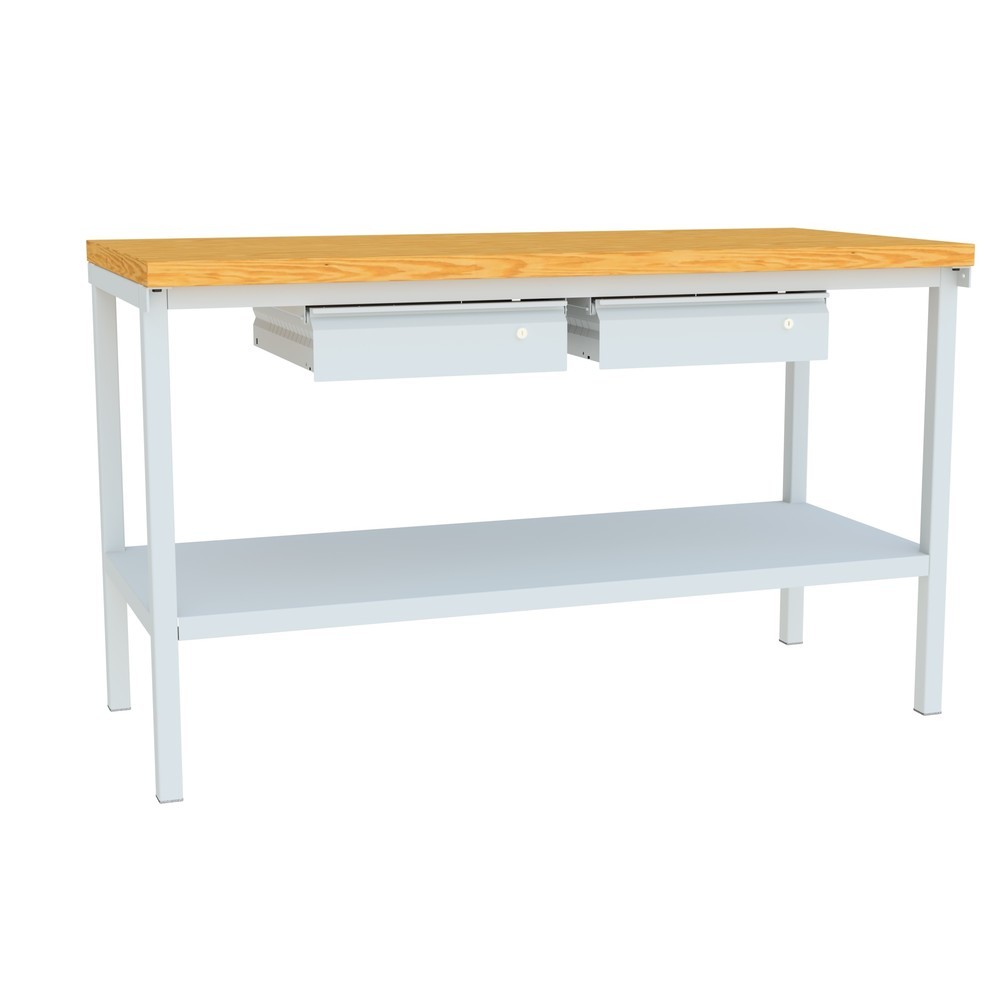 Numéro de l'image du produit 4: Table d’établi PAVOY avec 2 tiroirs + tablette, H x l x P 900 x 1 500 x 700 mm, gris clair, gris clair