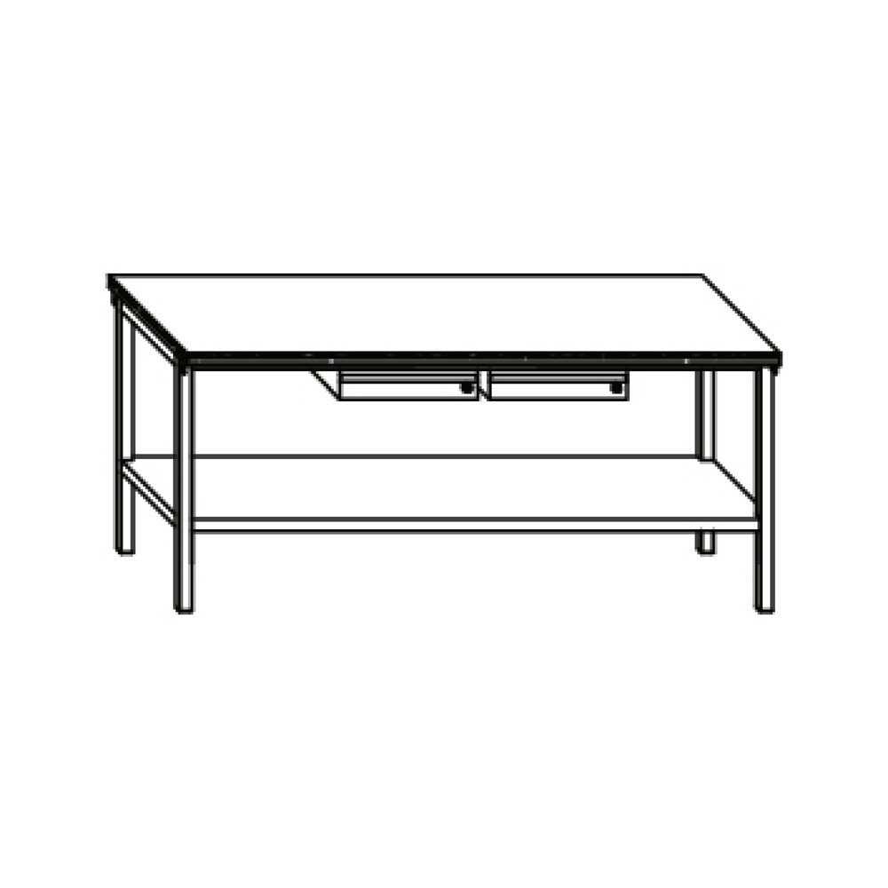 Numéro de l'image du produit 5: Table d’établi PAVOY avec 2 tiroirs + tablette, H x l x P 900 x 2 000 x 700 mm, gris clair, gris clair