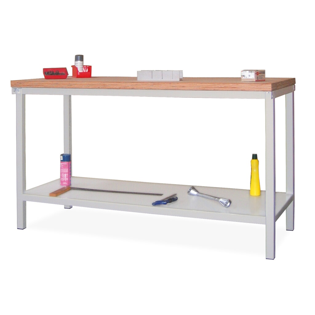 Table d’établi PAVOY avec tablette, H x l x P 900 x 2 000 x 700 mm, gris clair N° de l'image du produit 1 : Table d’établi PAVOY avec tablette, H x l x P 900 x 2 000 x 700 mm, gris clair