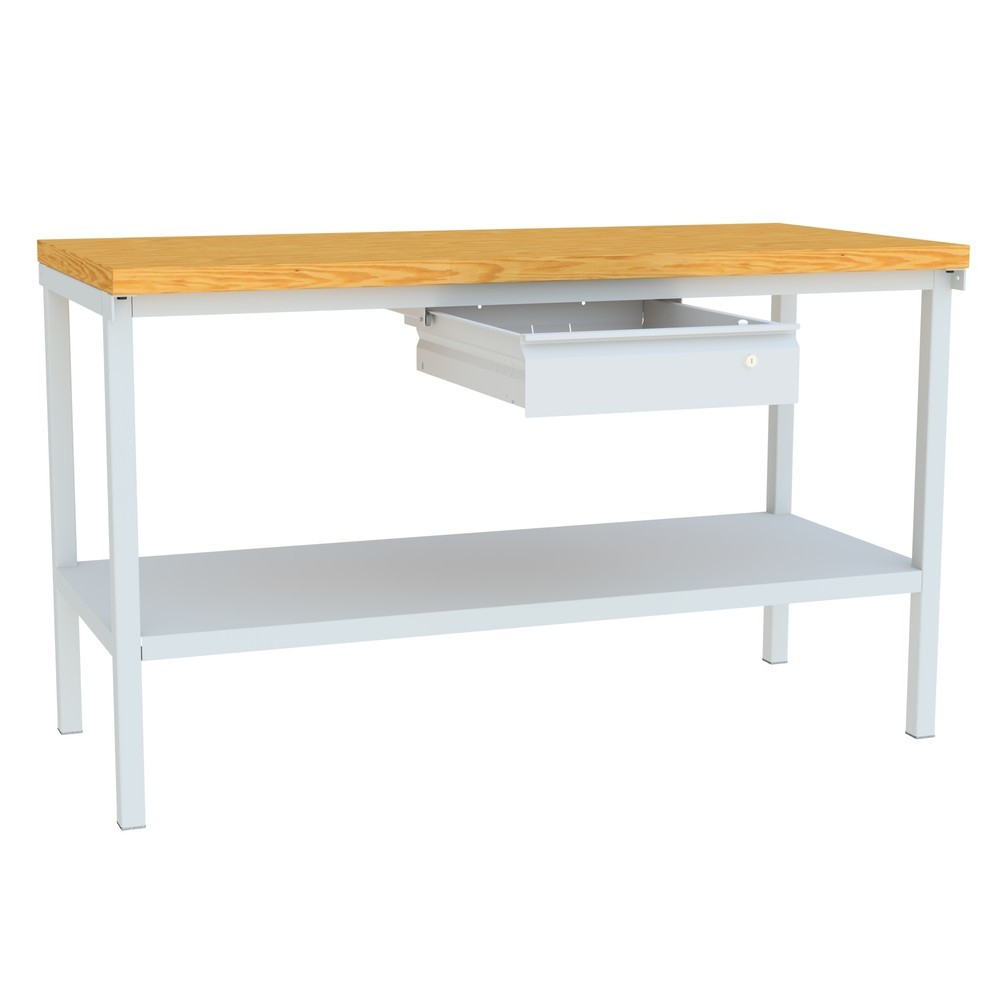Numéro de l'image du produit 5: Table d’établi PAVOY avec tiroirs + tablette, H x l x P 900 x 1 500 x 700 mm, gris clair, gris clair