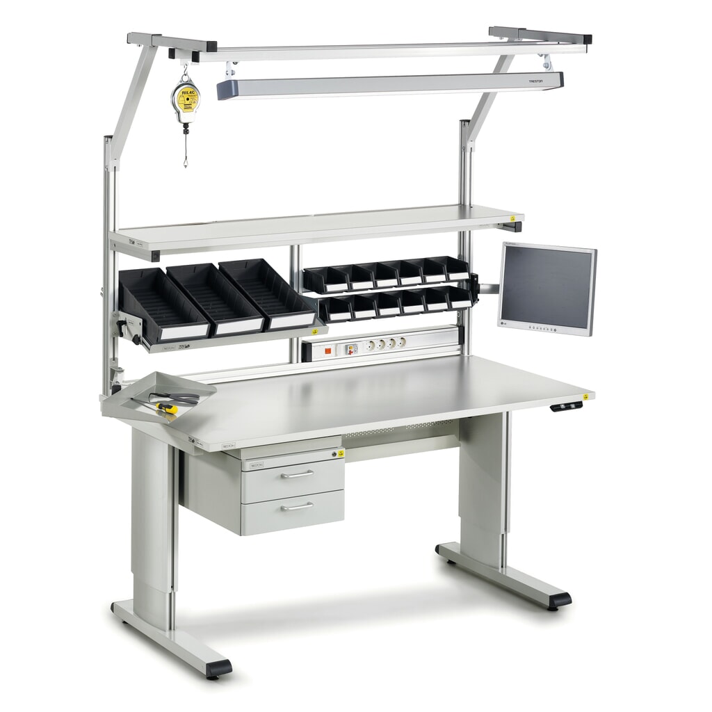 N° de l'image du produit 6 : Table de travail TRESTON WB, ESD, réglage électrique de la hauteur, lxP 1 500 x 800 mm, avec cache-câbles