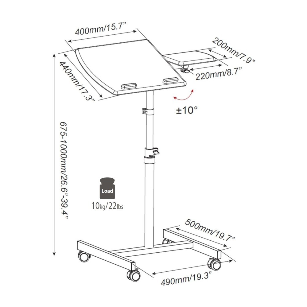 Numéro de l'image du produit 7: Table haute/support pour ordinateur portable hjh OFFICE avec roulettes VM-SL, noir