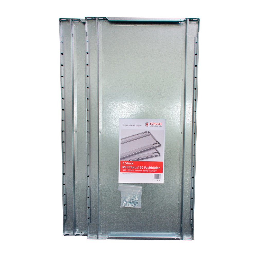 Numéro de l'image du produit 1: Tablette MULTIplus pour rayonnage à tablettes SCHULTE Green montage par enfichage, charge par tablette 150 kg, lot de 2, lxP 1 000 x 500 mm, avec 8 traverses de tablette