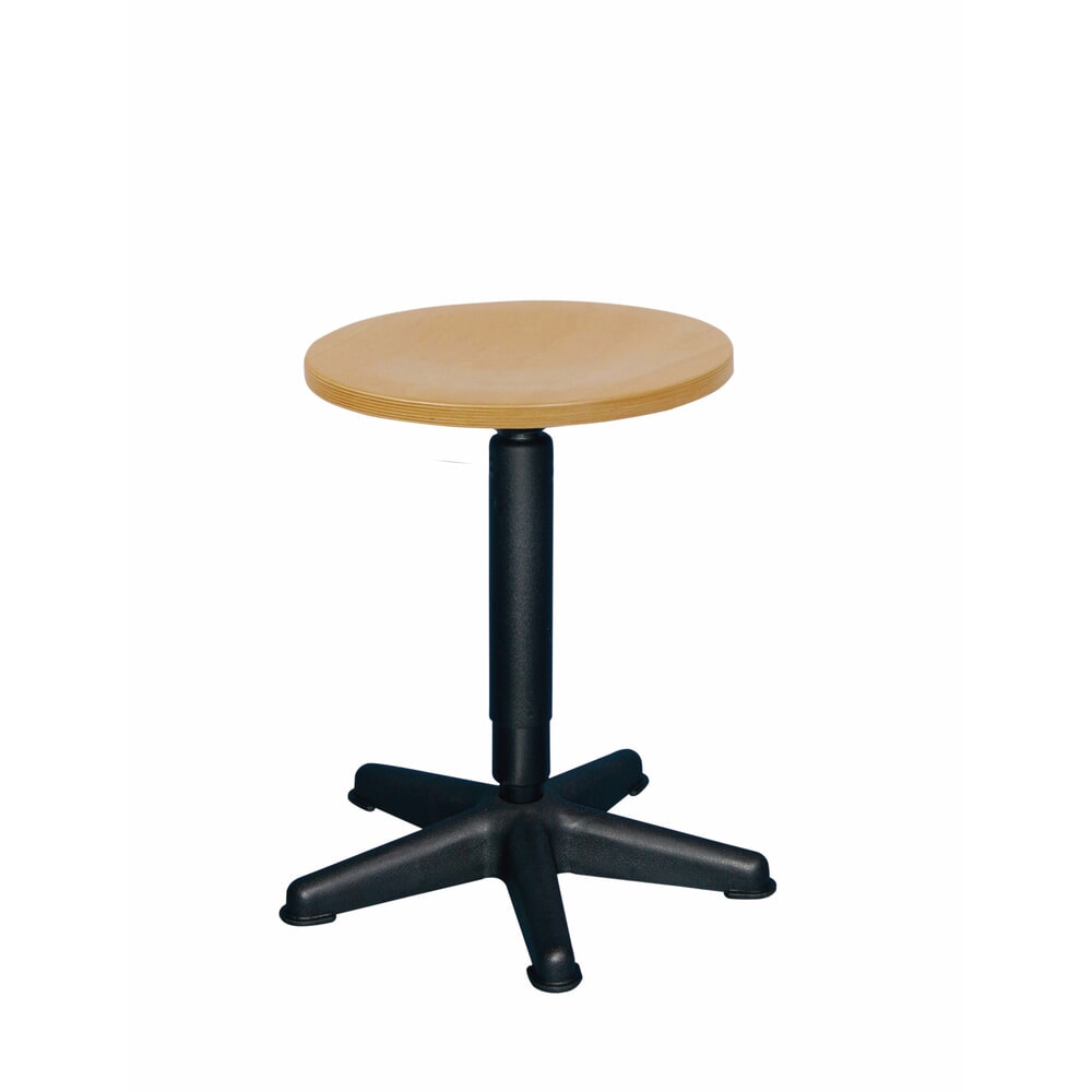 Illustration du produit: Tabouret, assise en hêtre, hauteur d’assise 410-600 mm, broche tournante, base plastique, patins