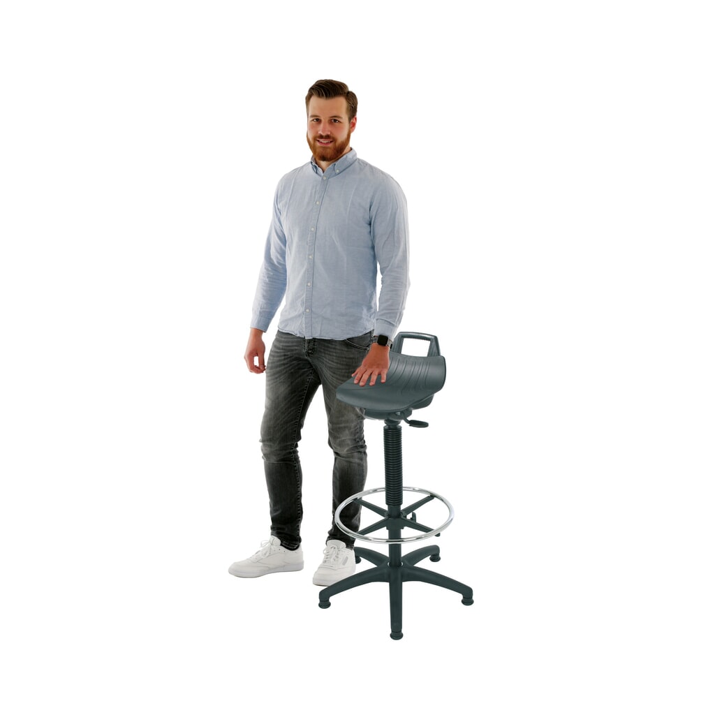 Tabouret HEMMDAL Premium, assise en PP, hauteur d'assise 630-890 mm, patins, anneau repose-pied N° de l'image du produit 2 : Tabouret HEMMDAL Premium, assise en PP, hauteur d'assise 630-890 mm, patins, anneau repose-pied