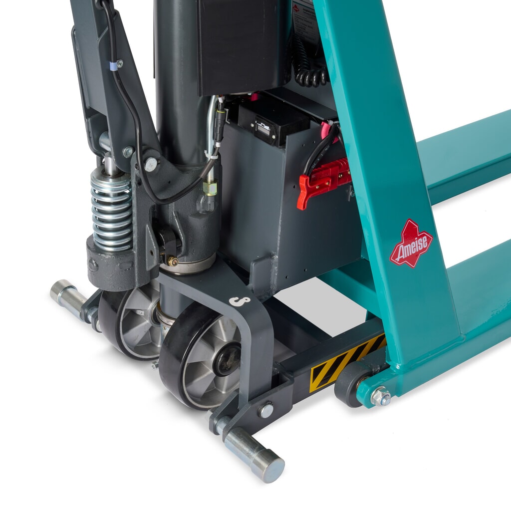 N° de l'image du produit 8 : Transpalette à ciseaux Ameise® PTM 1.0 électrohydraulique, capacité de charge 1 000 kg, longueur des fourches 1 150 mm, polyuréthane / nylon