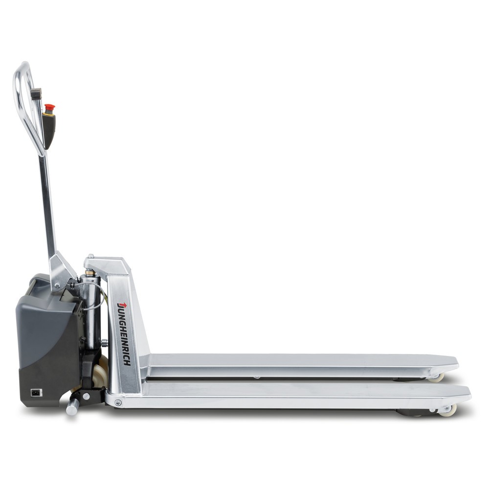 Numéro de l'image du produit 3: Transpalette à ciseaux en acier inoxydable Jungheinrich AMX I15e, capacité de charge 1 500 kg, longueur des fourches 1 200 mm, nylon