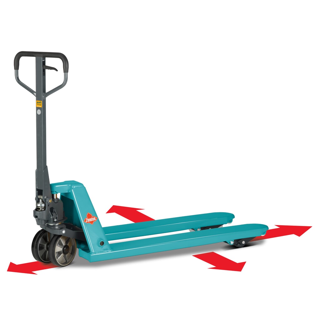 Illustration du produit: Transpalette manuel 4 voies Ameise® PTM 2.5 Cross, capacité de charge 2 500 kg / 1 500 kg, longueur des fourches 1 150 mm, polyuréthane