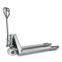 N° de l'image du produit 1 : Transpalette manuel en acier inoxydable INOX, longueur des fourches 1&nbsp;130&nbsp;mm, nylon, galets tandem