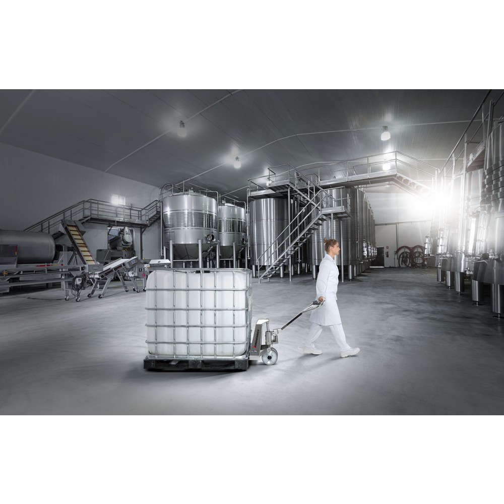 Numéro de l'image du produit 5: Transpalette manuel en acier inoxydable Jungheinrich AM I20p, version professionnelle, capacité de charge 2 000 kg, largeur spéciale des fourches de 680 mm, longueur des fourches 810 mm, nylon, galets tandem