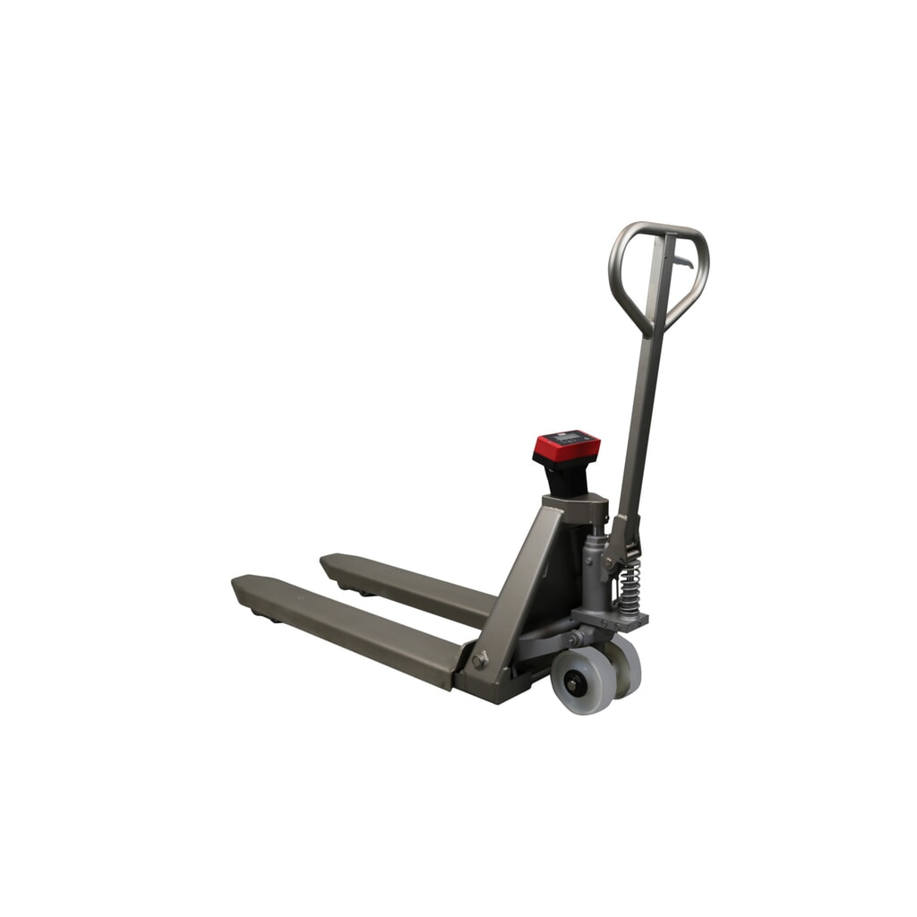 Ravas Transpalette en acier inoxydable avec balance INOX, capacité de charge 2 000 kg, longueur des fourches 1 150 mm, polyamide, galets tandem N° de l'image du produit 1 : Ravas Transpalette en acier inoxydable avec balance INOX, capacité de charge 2 000 kg, longueur des fourches 1 150 mm, polyamide, galets tandem