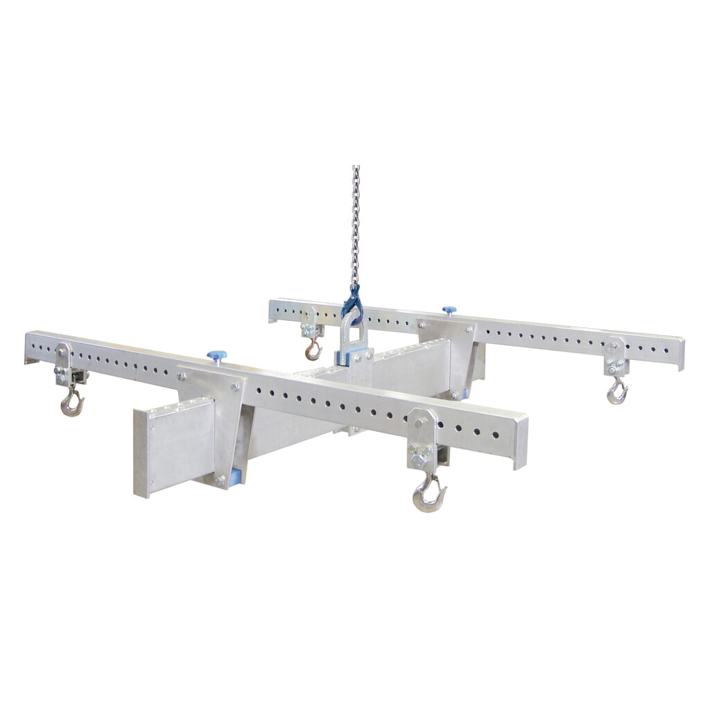 Traverse porte-charge SCHILLING en forme de H en alu, avec 4 crochets de sécurité, poutre principale de 2 m, traverse de 2 m, capacité de charge de 1 000 kg Illustration du produit: Traverse porte-charge SCHILLING en forme de H en alu, avec 4 crochets de sécurité, poutre principale de 2 m, traverse de 2 m, capacité de charge de 1 000 kg