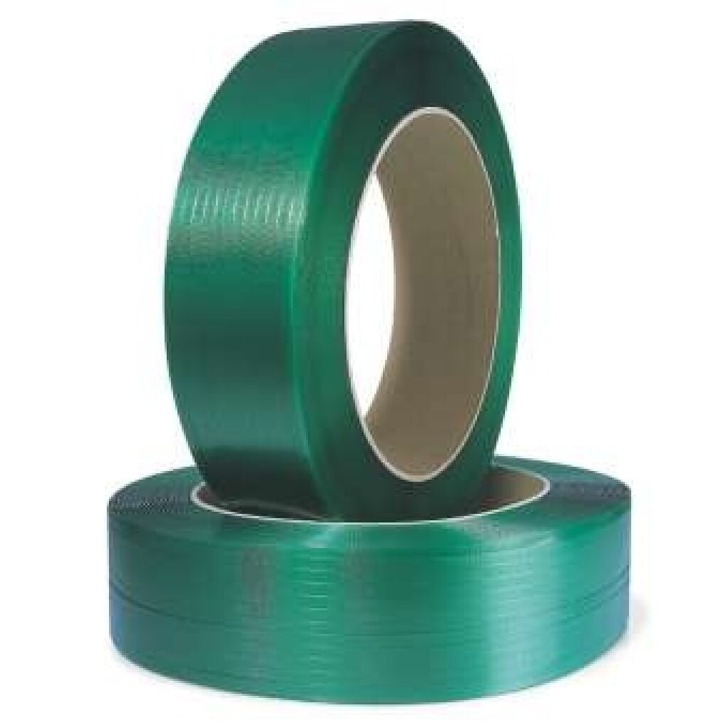 Feuillard de cerclage en polyester/PET, extra résistant, 15,5 mm x 2 000 m, diamètre de l’âme 406 mm, épaisseur 0,60 mm, vert N° de l'image du produit 1 : Feuillard de cerclage en polyester/PET, extra résistant, 15,5 mm x 2 000 m, diamètre de l’âme 406 mm, épaisseur 0,60 mm, vert