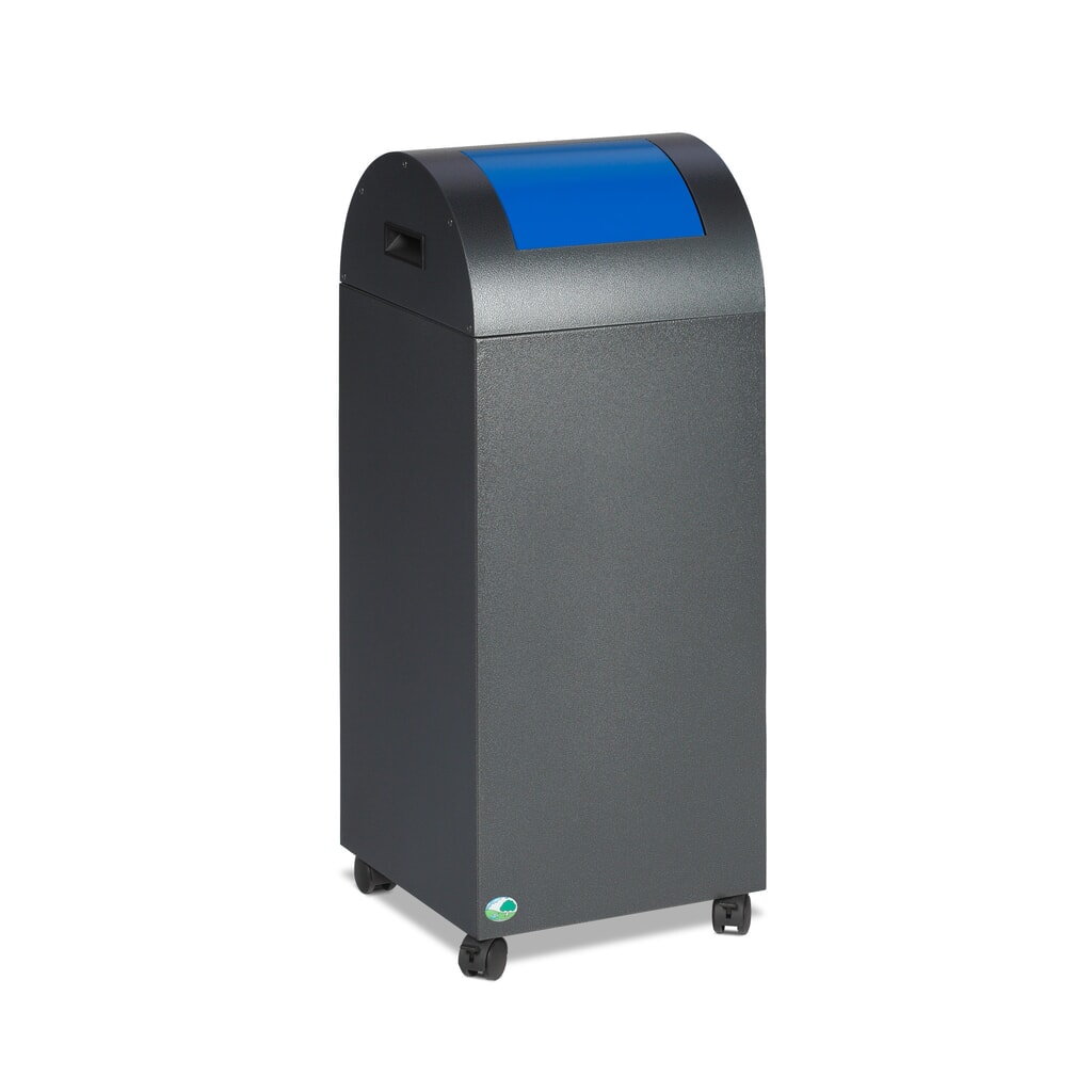VAR® Collecteur de déchets, 60 litres, autoextinguible, corps argent antique, couvercle rond / bleu Illustration du produit: VAR® Collecteur de déchets, 60 litres, autoextinguible, corps argent antique, couvercle rond / bleu