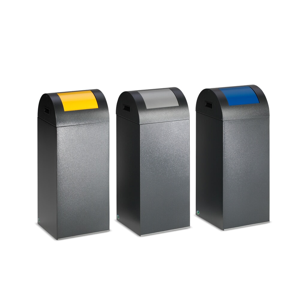VAR® Collecteur de déchets, 60 litres, autoextinguible, corps argent antique, couvercle rond / argent Illustration du produit: VAR® Collecteur de déchets, 60 litres, autoextinguible, corps argent antique, couvercle rond / argent
