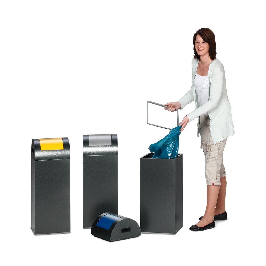 N° de l'image du produit 2 : VAR® Collecteur de déchets, 60 litres, autoextinguible, corps argent, couvercle rond / bleu