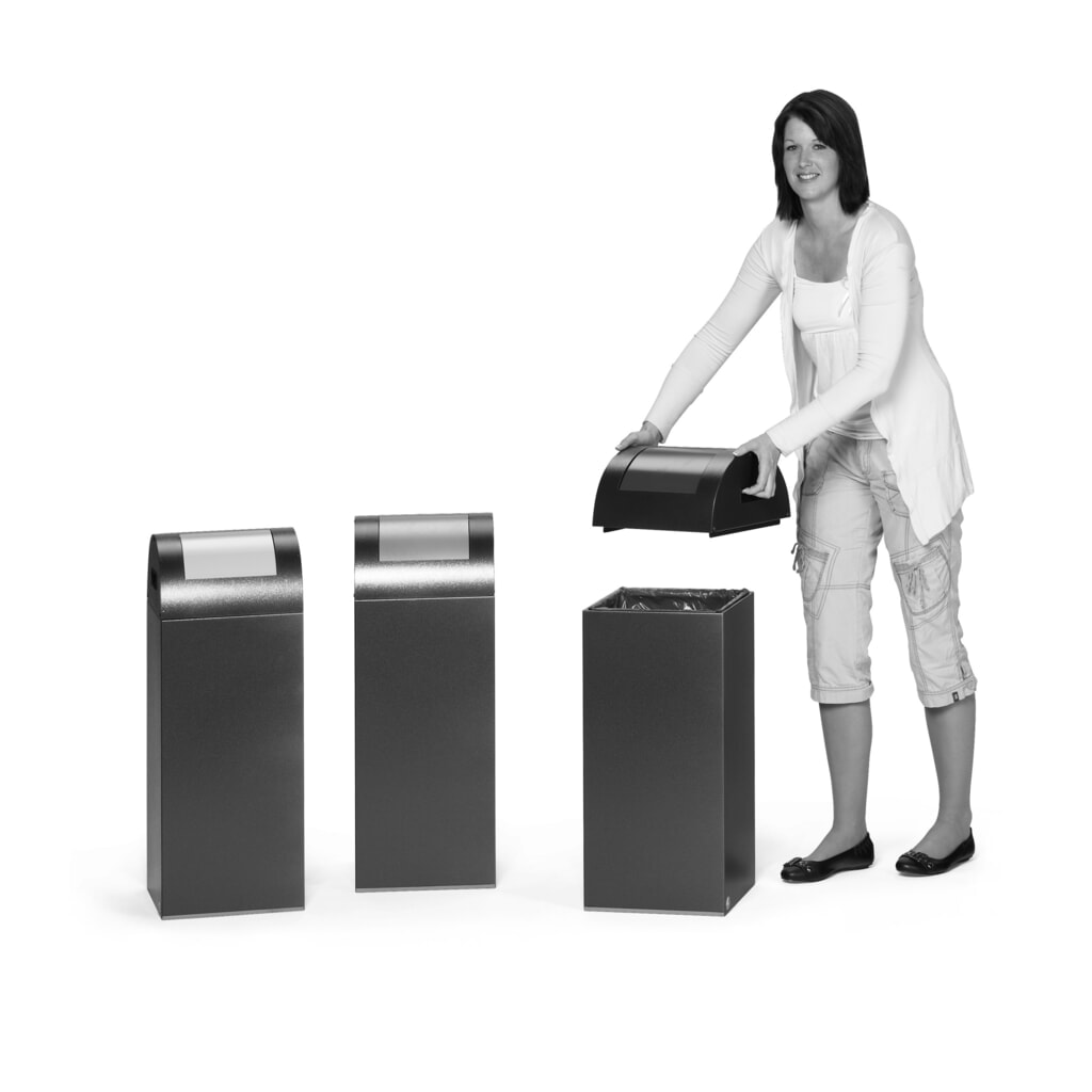 VAR® Collecteur de déchets, 60 litres, autoextinguible, corps argent, couvercle rond / bleu N° de l'image du produit 3 : VAR® Collecteur de déchets, 60 litres, autoextinguible, corps argent, couvercle rond / bleu