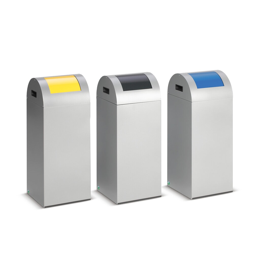 Illustration du produit: VAR® Collecteur de déchets, 60 litres, autoextinguible, corps argent, couvercle rond / bleu