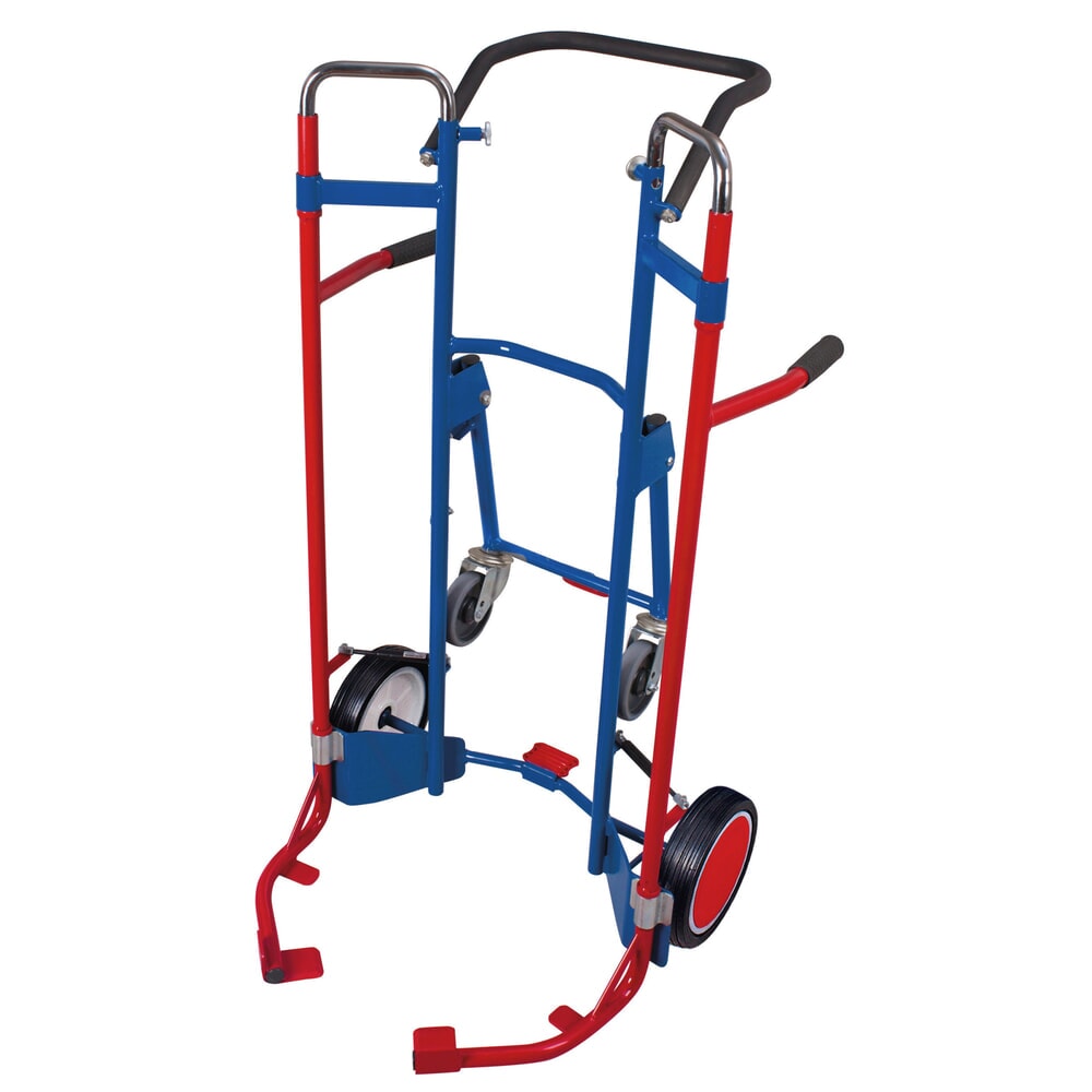 N° de l'image du produit 1 : Diable VARIOfit® pour pneus en acier, capacité de charge 200 kg, pour 10 pneus avec bandage plein, avec roues stabilisatrices et coulisse télescopique, bleu gentiane.
