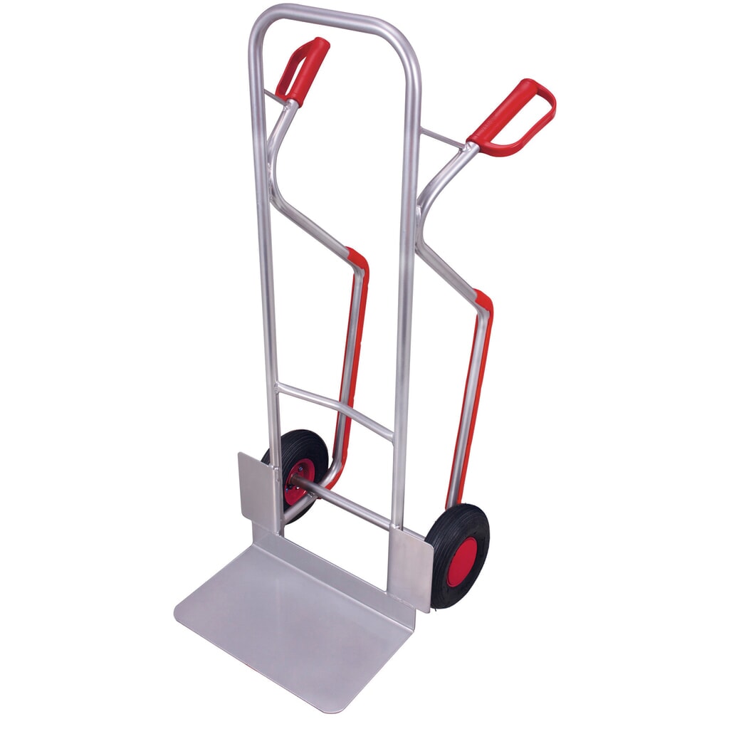 Diable VARIOfit® en aluminium avec patins interchangeables, capacité de charge 200 kg, pelle L x P 480 x 300 mm, pneumatique, sans support Illustration du produit: Diable VARIOfit® en aluminium avec patins interchangeables, capacité de charge 200 kg, pelle L x P 480 x 300 mm, pneumatique, sans support