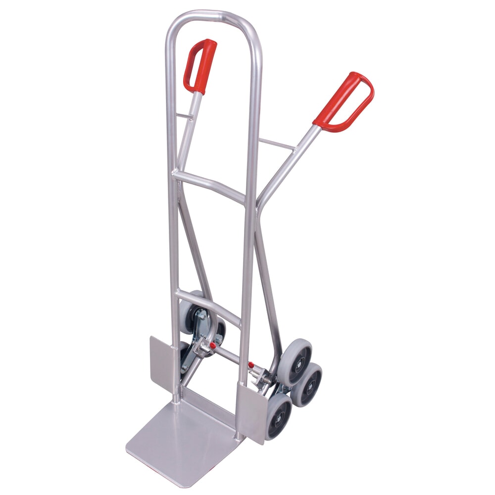 N° de l'image du produit 1 : Diable monte-escaliers VARIOfit® en aluminium, capacité de charge 200 kg, moyeu en étoile à 3 bras, pelle L x P 300 x 255 mm, pneus thermoplastiques